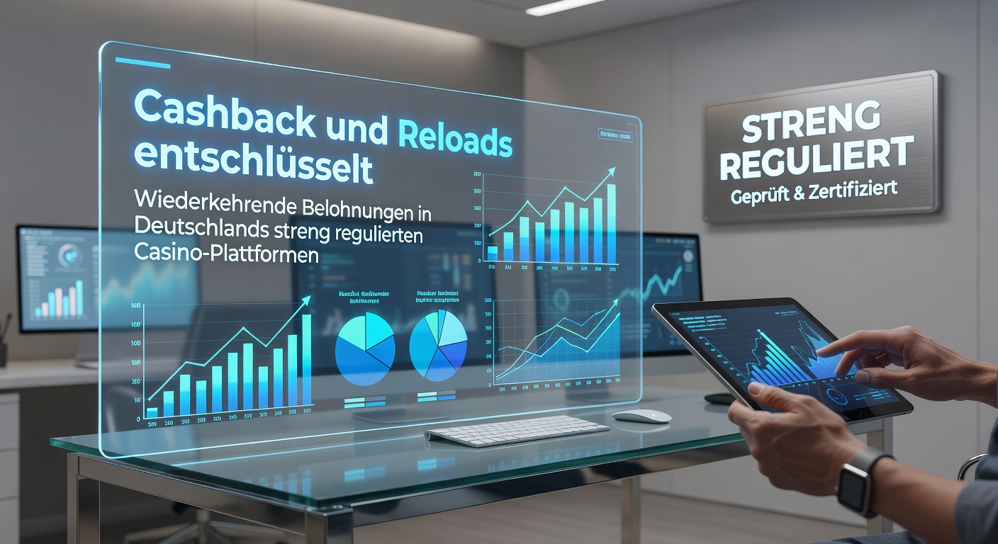 Grafik mit Cashback-Symbolen und Euro-Münzen auf einem Casino-Hintergrund, die wiederkehrende Belohnungen illustrieren